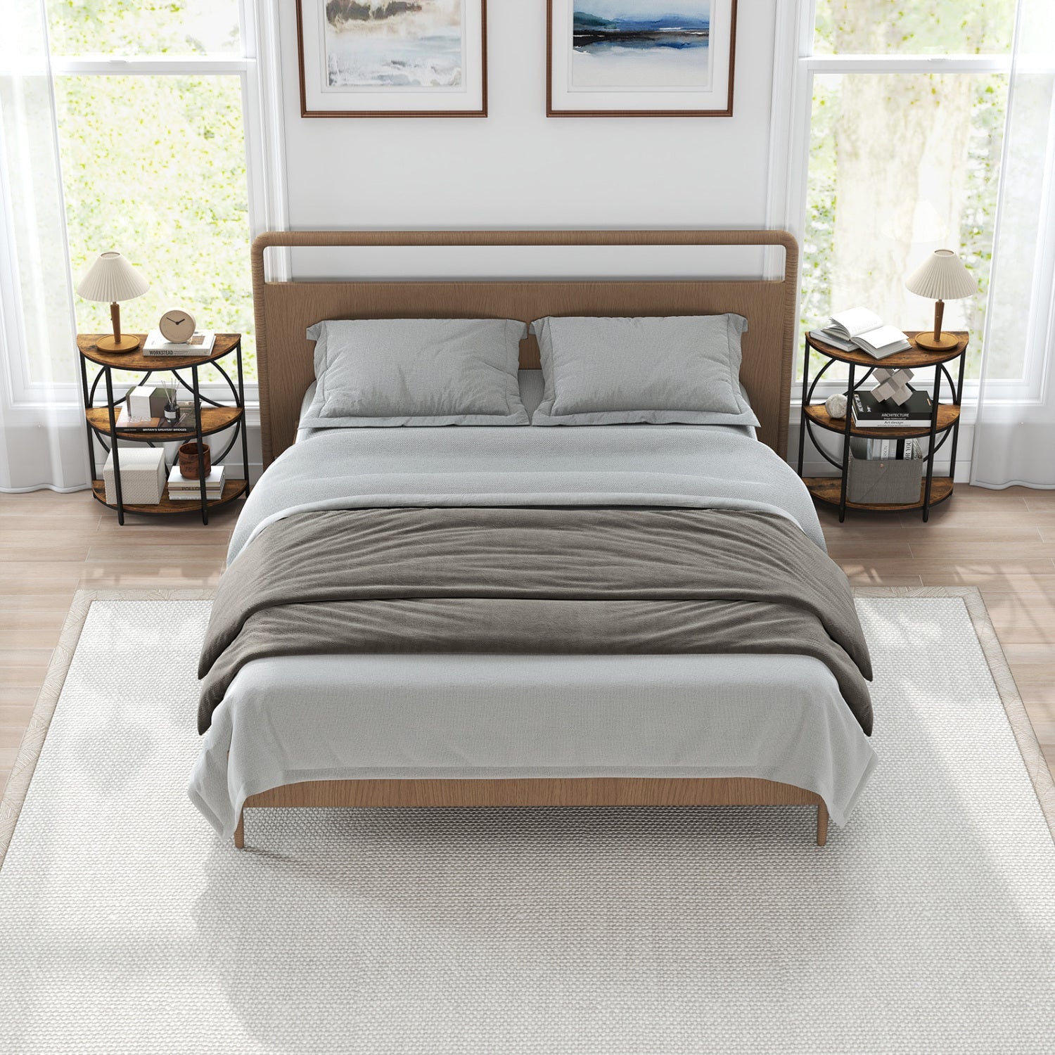 Narrow Side Table with Study Metal Frame and Storage Shelves
