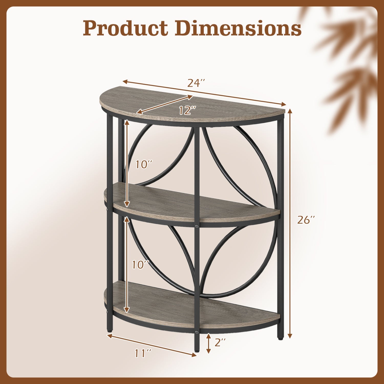 Narrow Side Table with Study Metal Frame and Storage Shelves