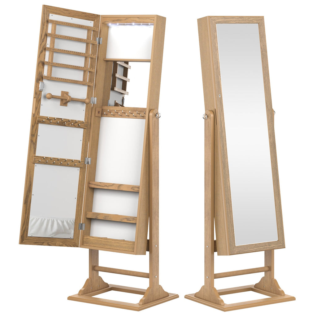 Freestanding Lockable Jewelry Armoire with Full-Length Mirror and 6 LED Lights