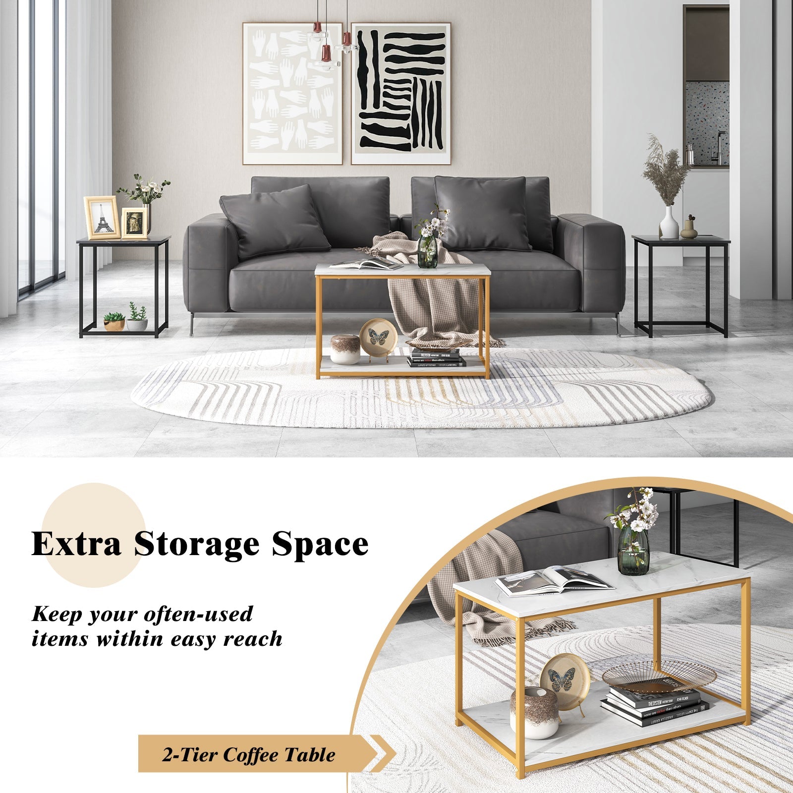 Nesting Coffee Table Set of 3-Black
