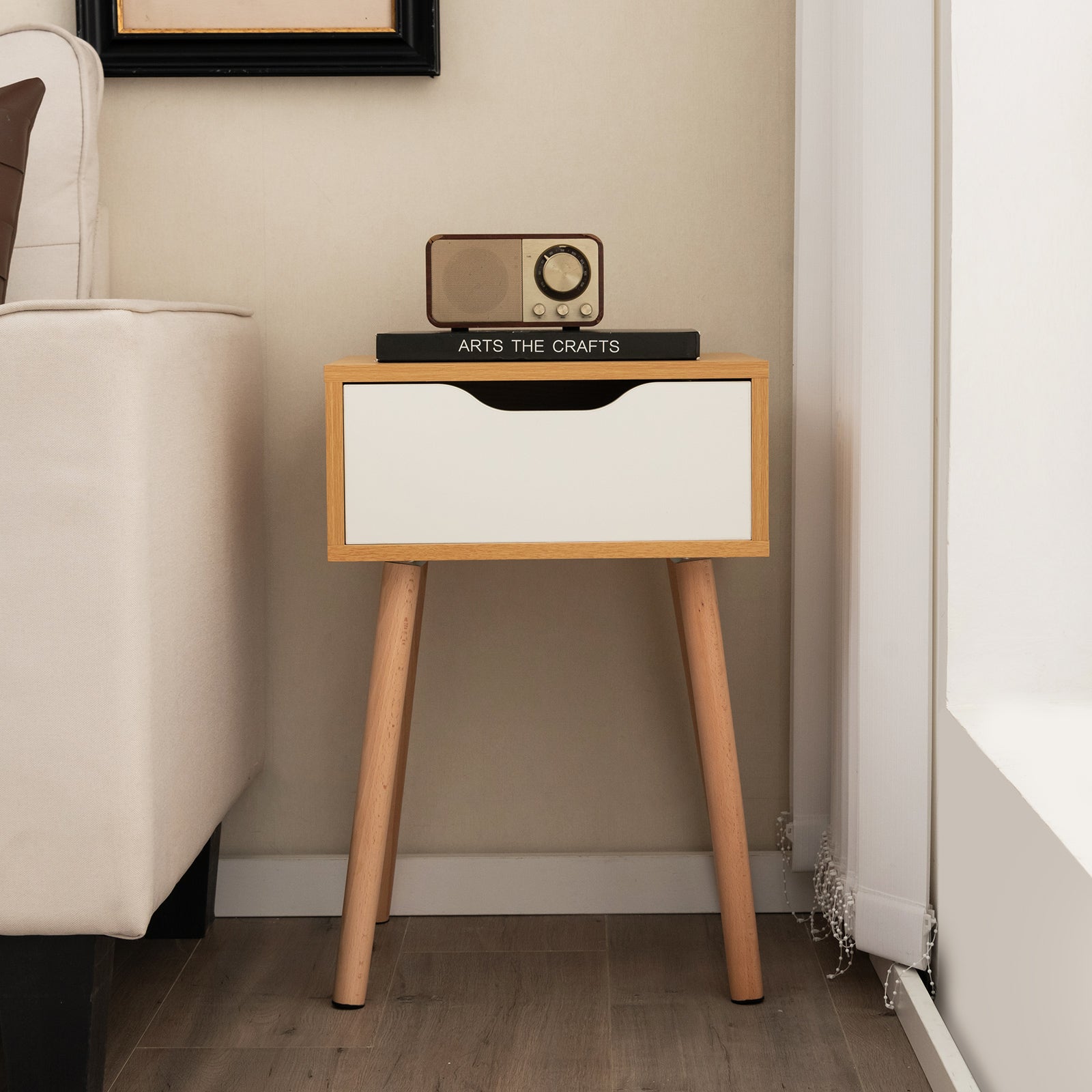 Set of 1/2 Modern Nightstand with Storage Drawer for Bedroom Living Room