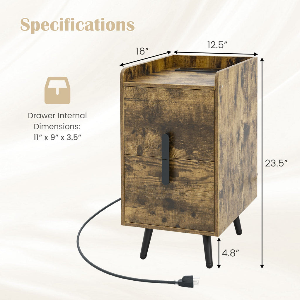 Nightstand Side Tables with 2 Drawers and 2 USB Ports