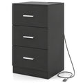 Nightstand with Charging Station End Table with 3 Storage Drawers Bedside Table for Bedroom