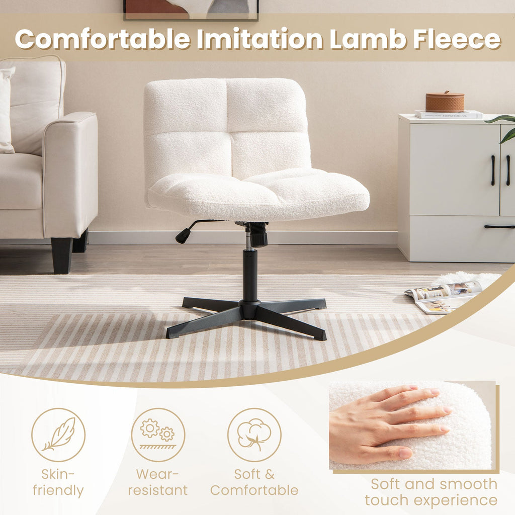 Office Armless Chair Cross Legged with Imitation Lamb Fleece and Adjustable Height