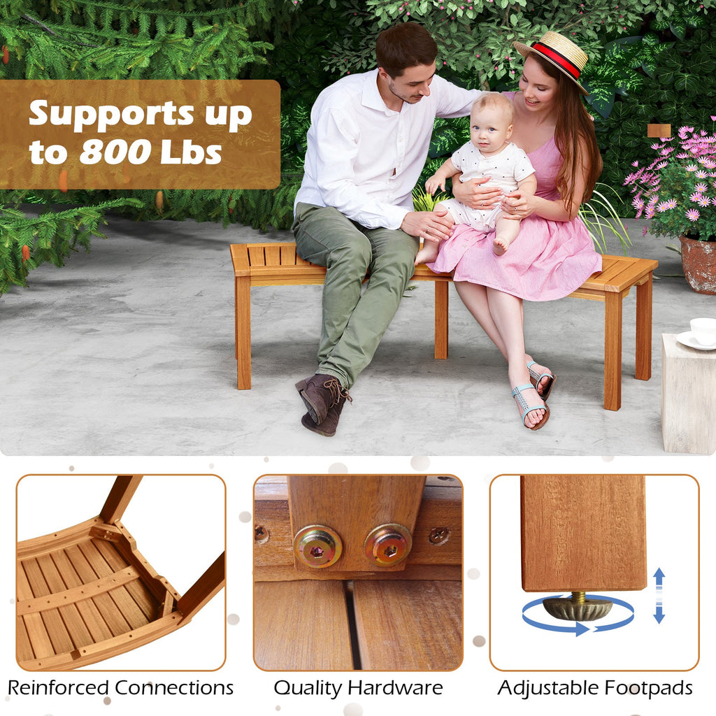 Outdoor Curved Acacia Wood Fire Pit Bench with Slatted Seat