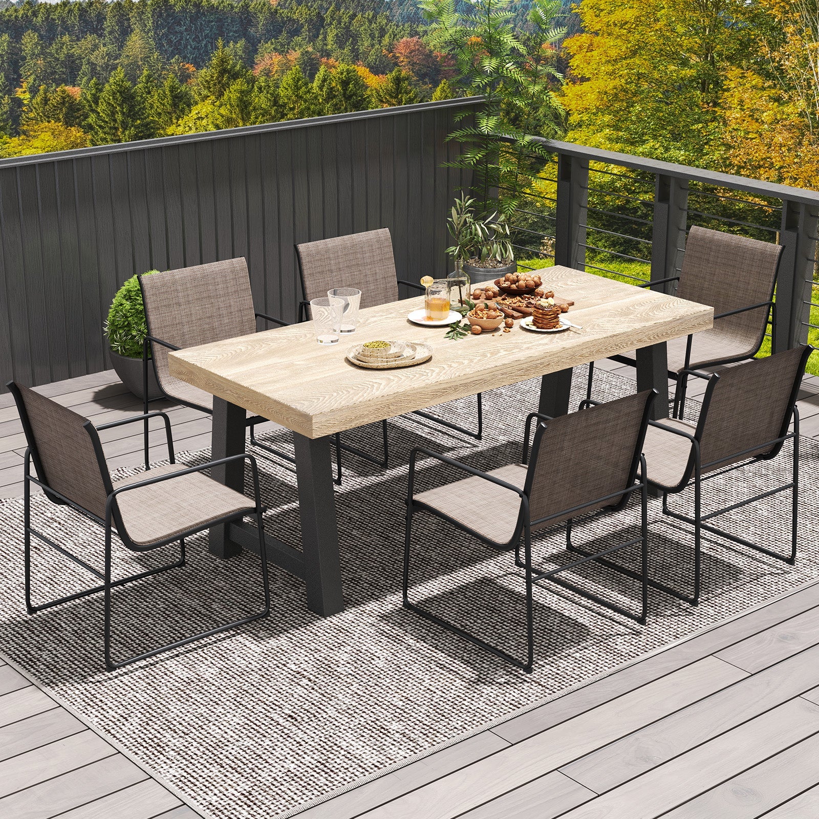Outdoor Dining Chairs Set of 2 Patio Furniture Chair with Breathable Seat and Backrest-Brown