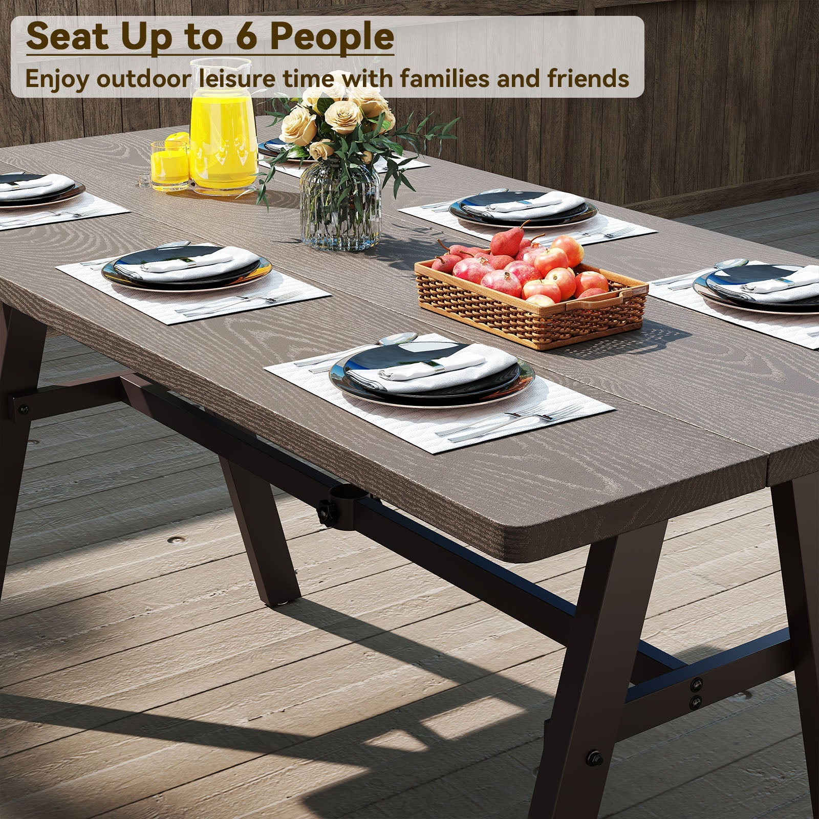 Outdoor Dining Tale for 6 with 1.93 Inch Umbrella Hole for Garden-Dark Brown