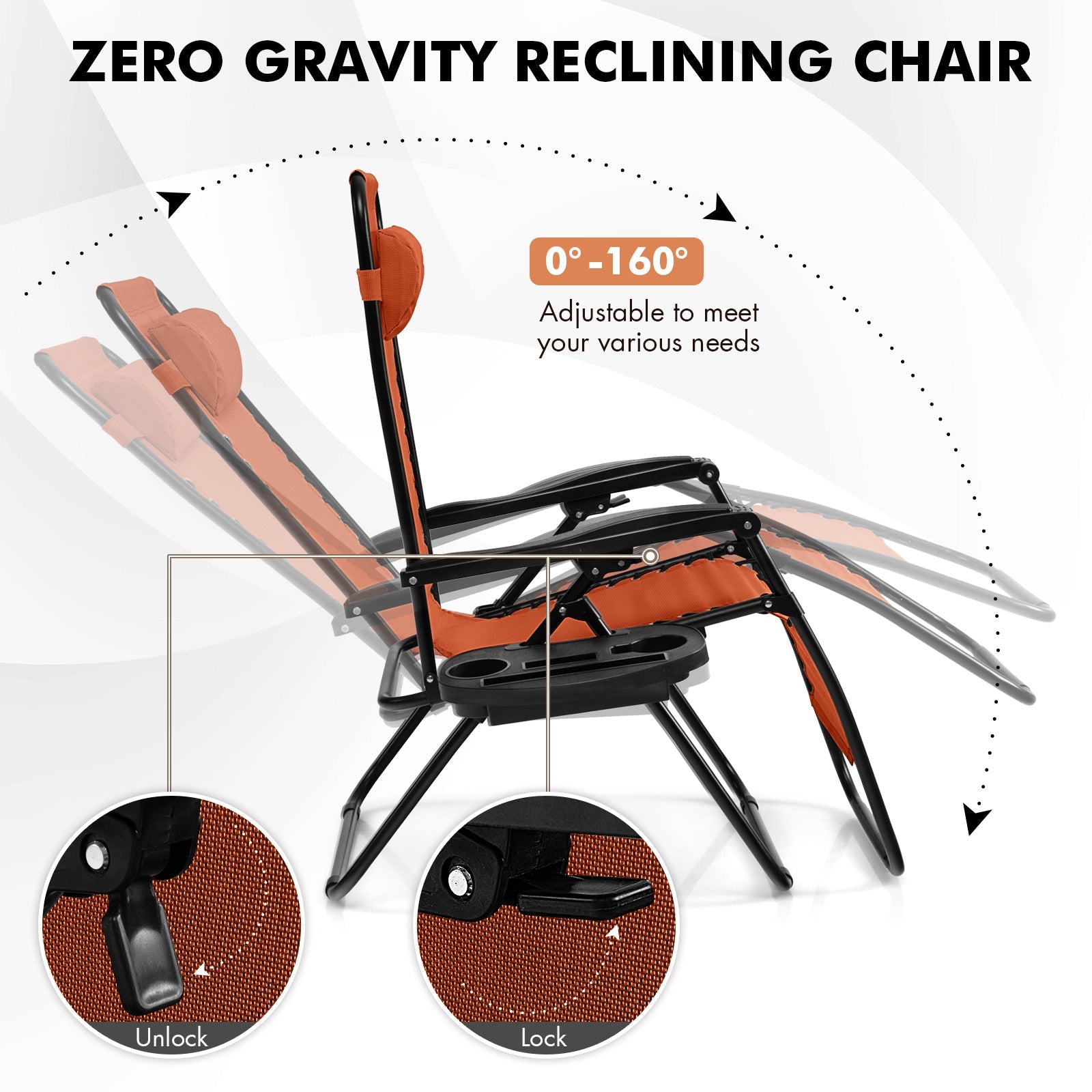 Outdoor Folding Zero Gravity Reclining Lounge Chair