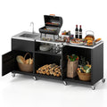 Outdoor Grill Table with Sink and Drainage Heavy Duty Metal Grill Cart-Black