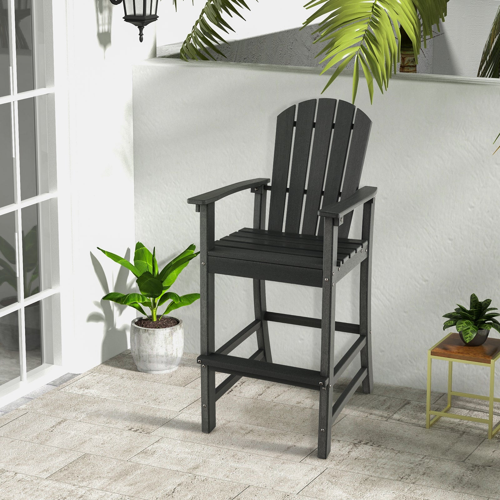 30 Inches Counter Height Outdoor HDPE Bar Stool with Armrests and Footrest