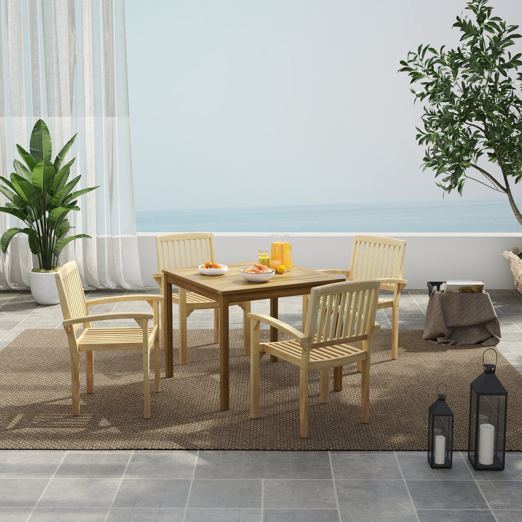 Set of 4 Outdoor Patio Chair with Slatted Seat and Curved Seat