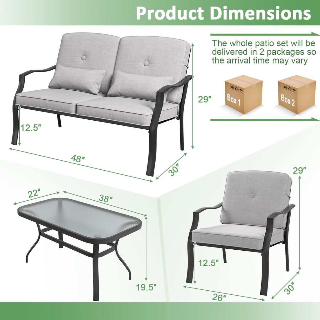 4 Pieces Outdoor Conversation Set with Seat Back Cushions and Waist Pillows