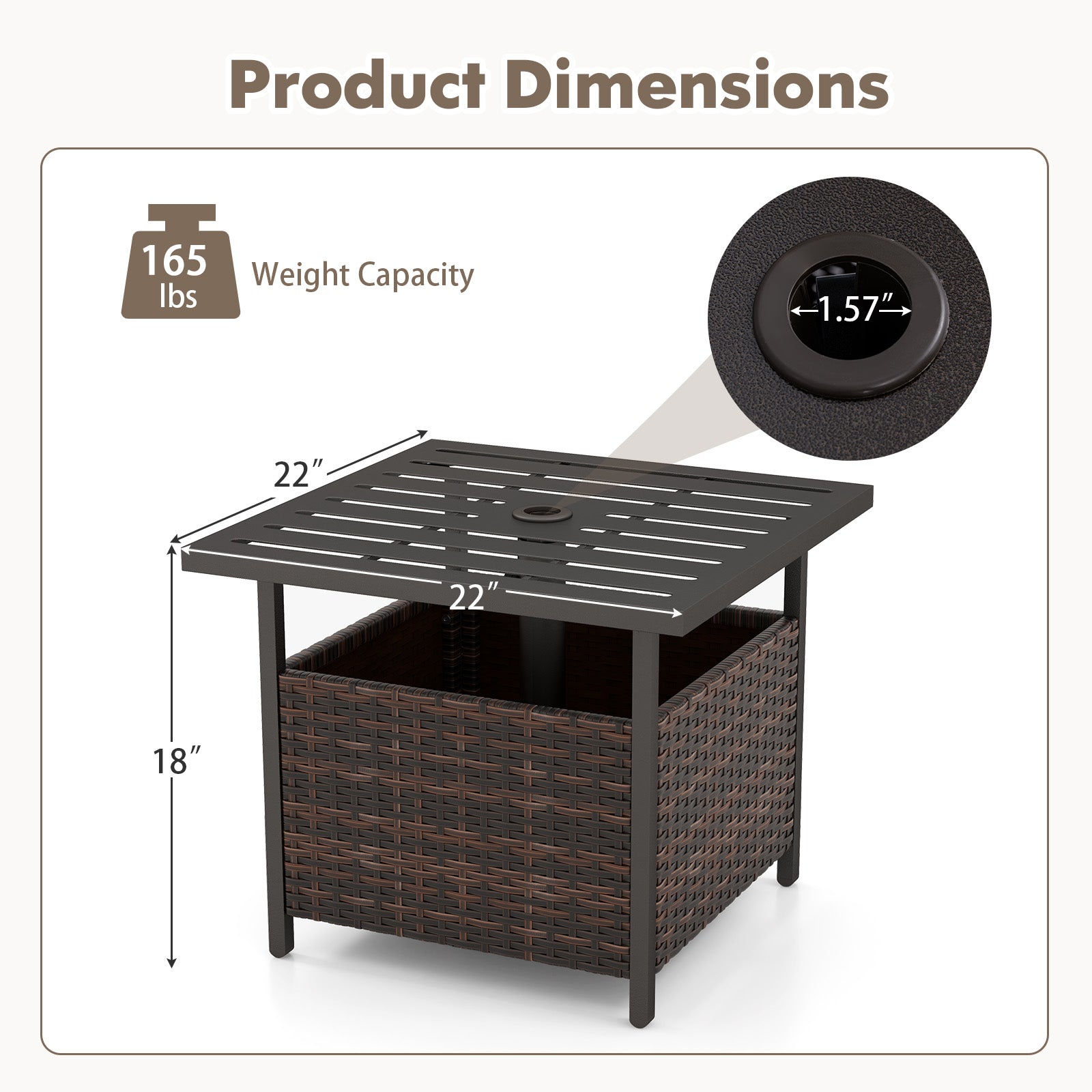 Outdoor Patio Rattan Wicker Steel Side Deck Table