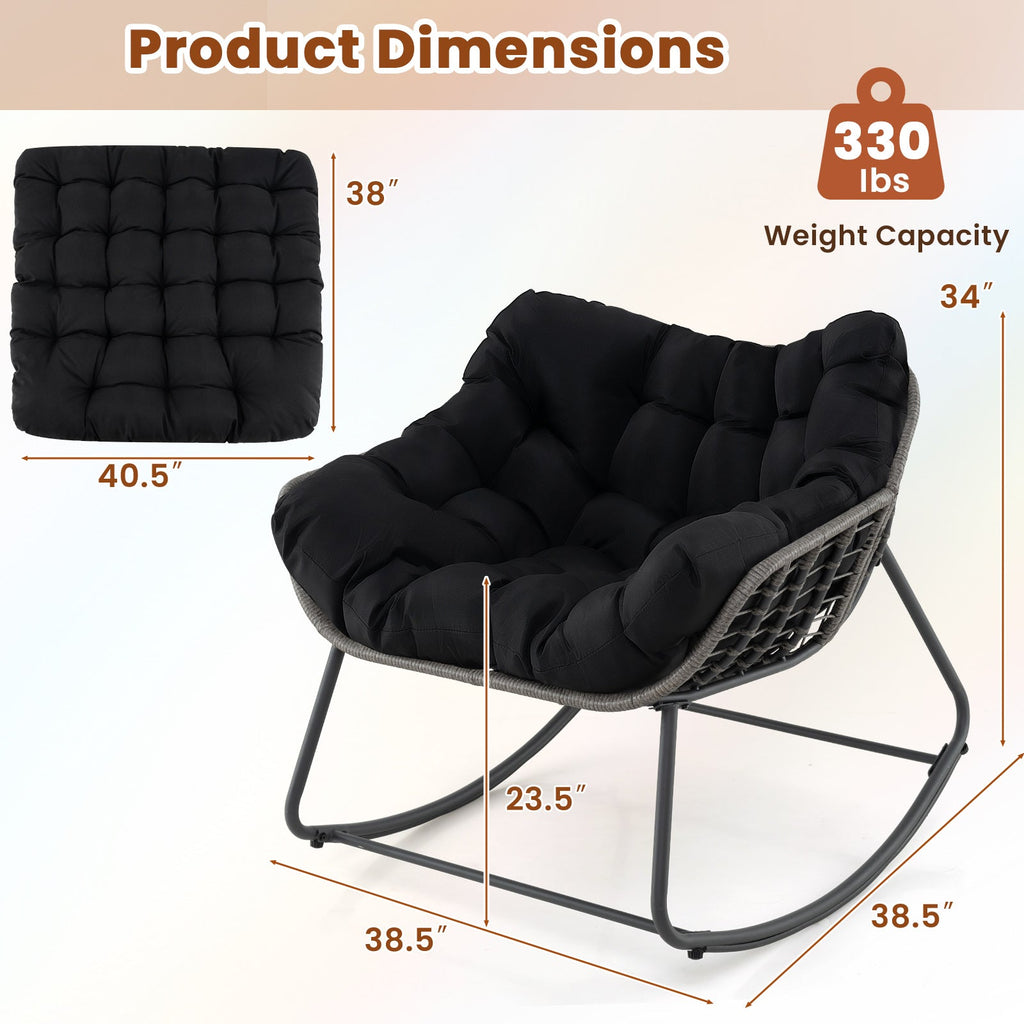 Outdoor Rocking Chair Oversized Patio PE Wicker Egg Chair with Cushion