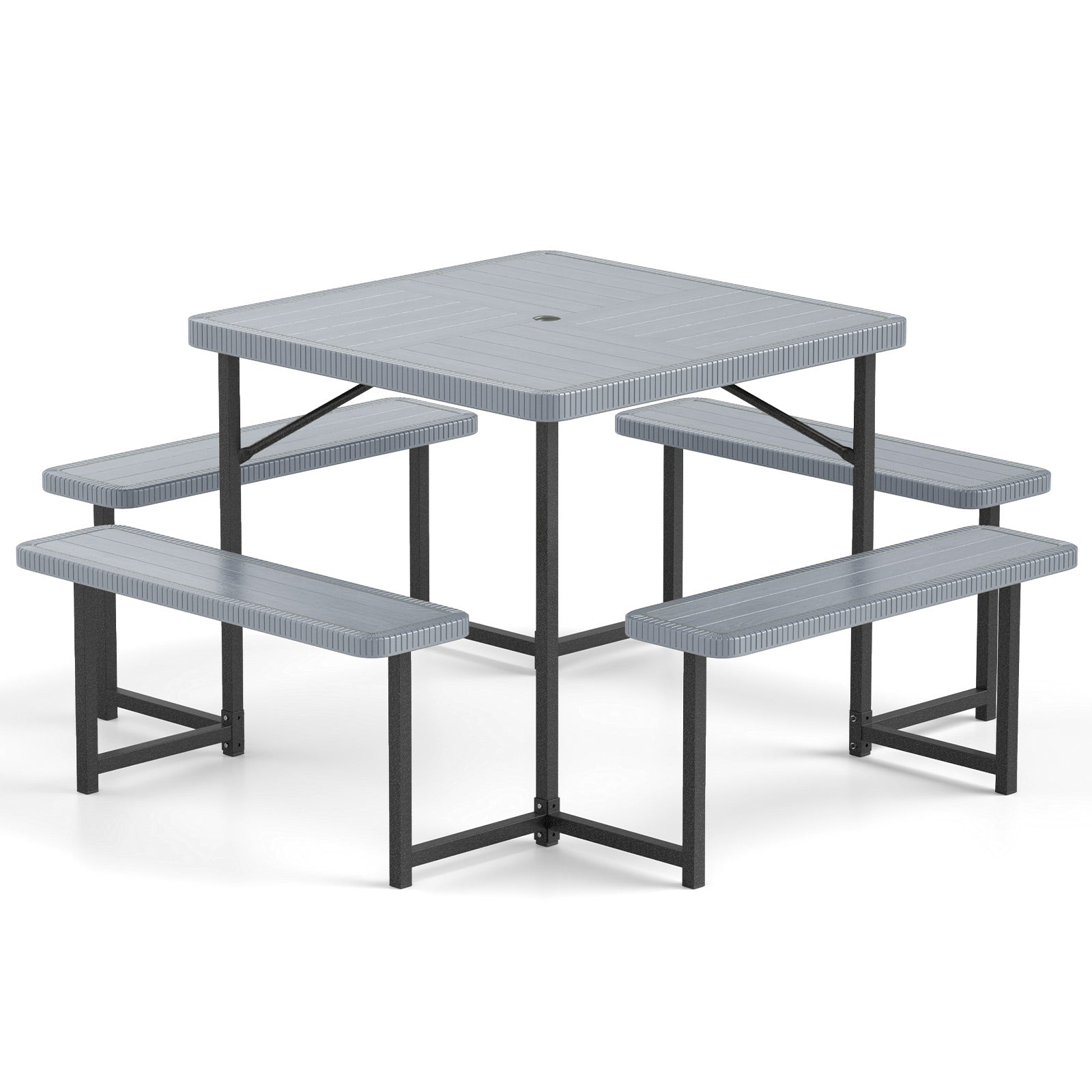 Outdoor Square Picnic Table Bench Set for 4-8 People with Umbrella Hole