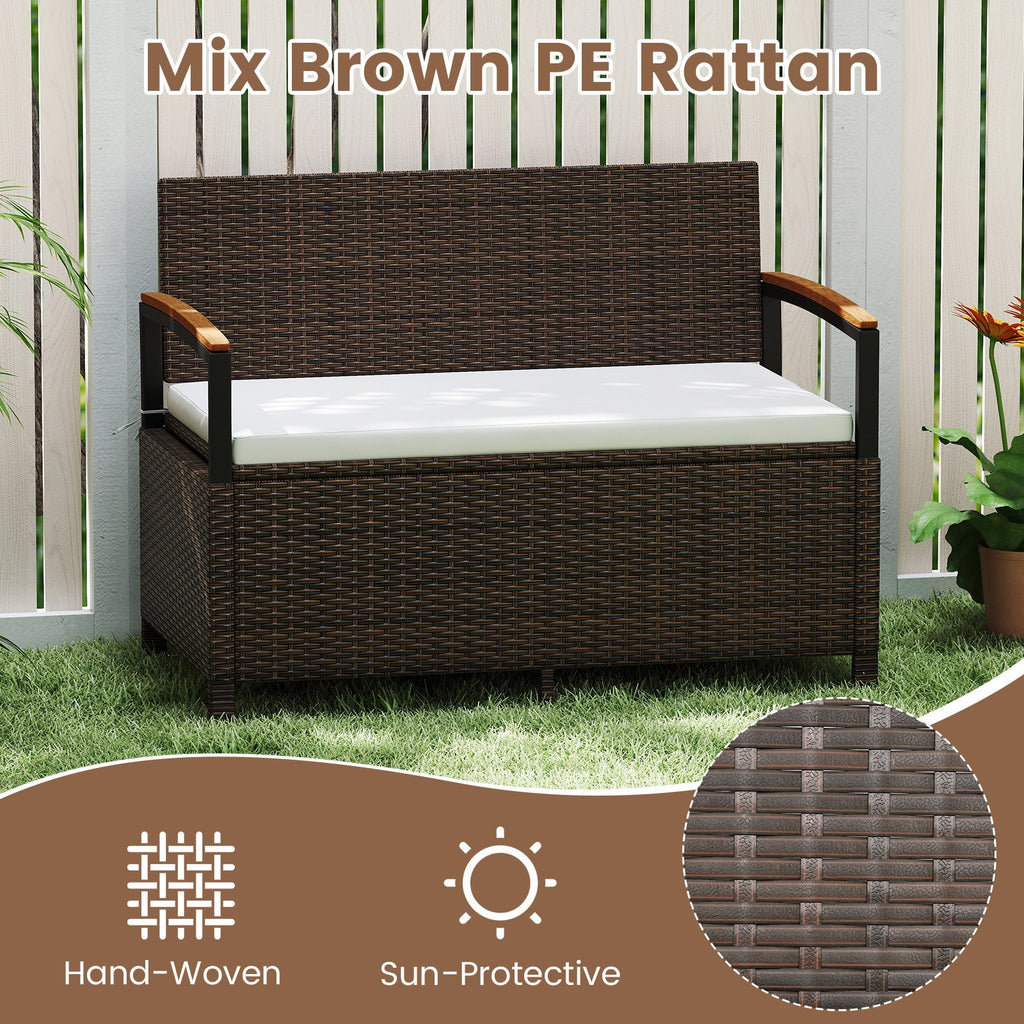 Outdoor Storage Bench Deck Box Patio Furniture with Cushion-White