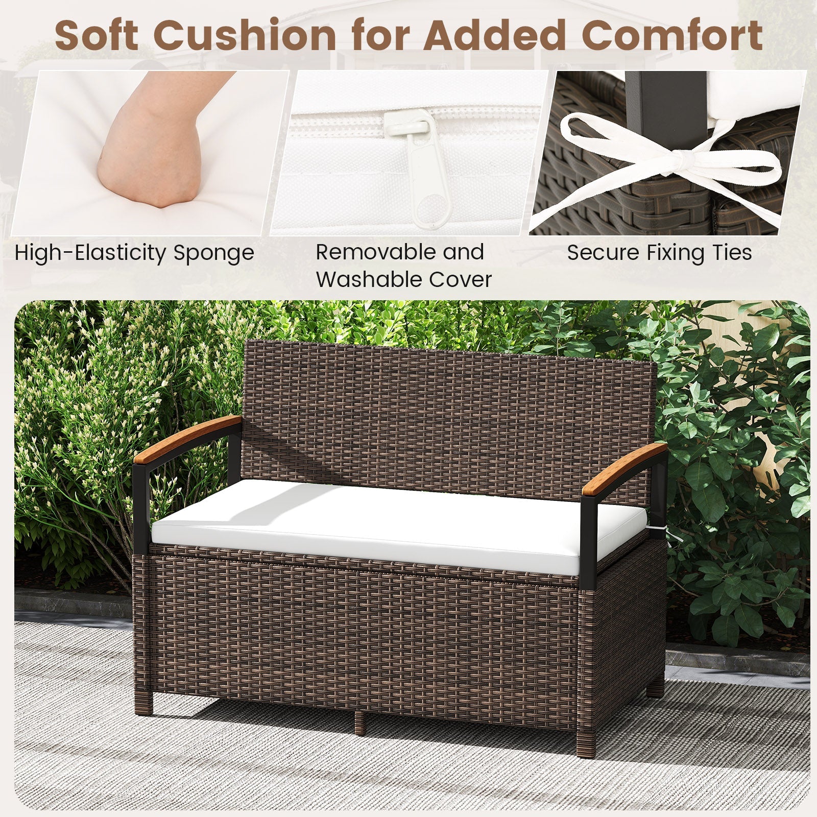 Outdoor Storage Bench Deck Box Patio Furniture with Cushion-White