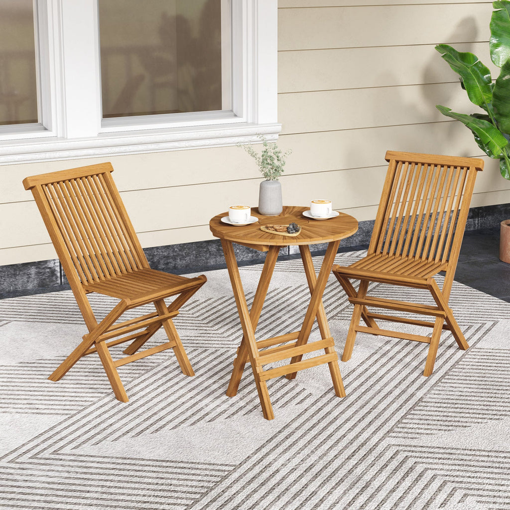 Outdoor Teak Wood Chairs Set of 2 with Slatted Seat and Backrest