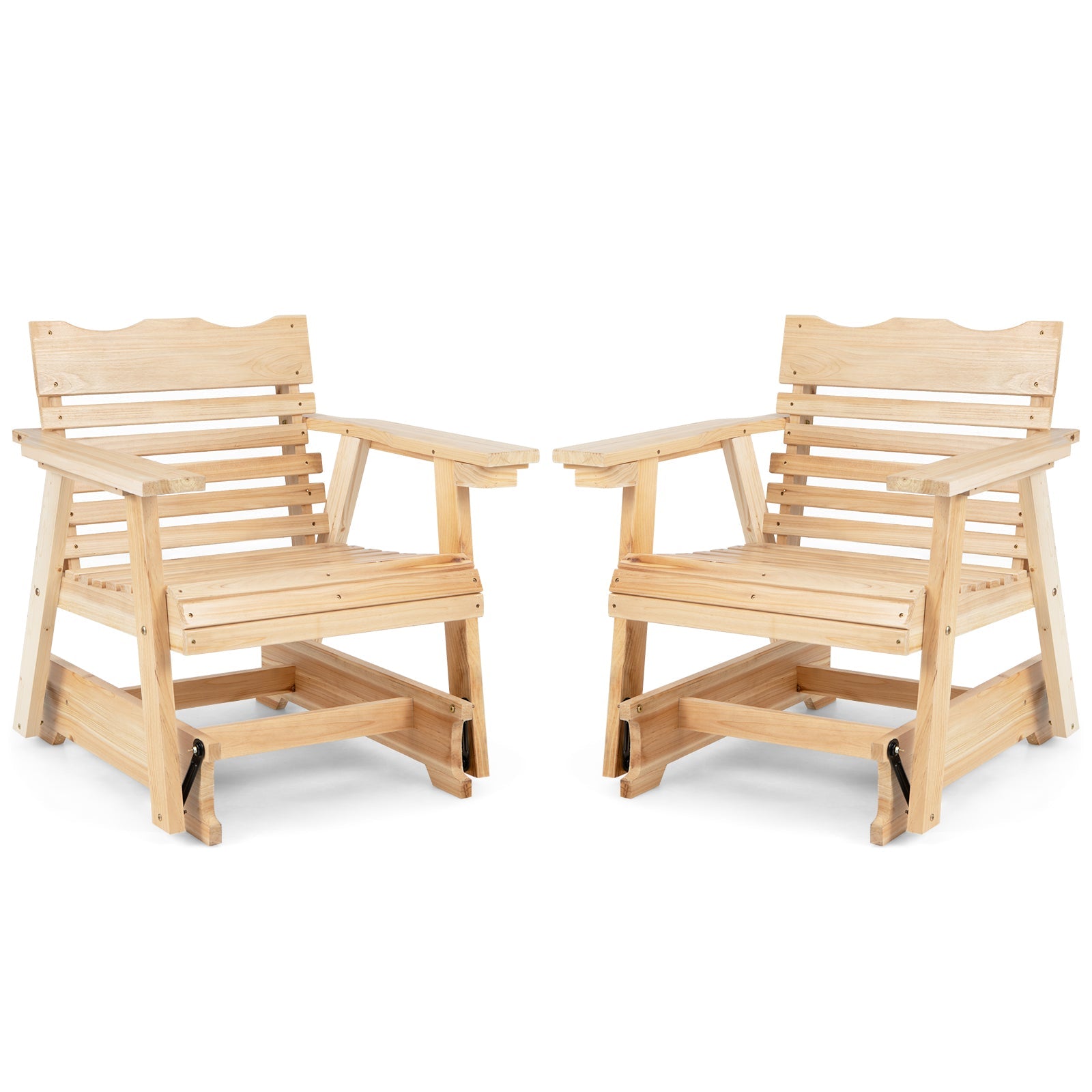 Outdoor Wood Rocking Chair with High Back and Widened Armrests