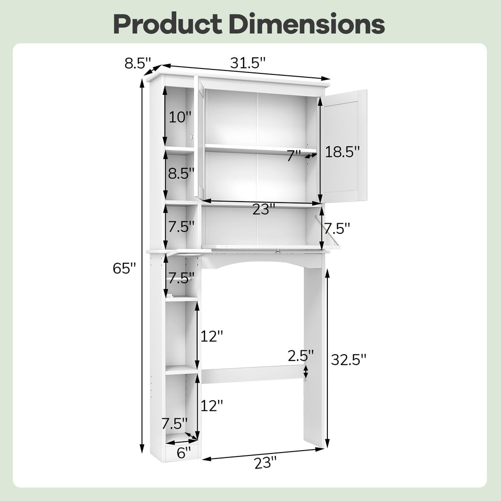 Over the Toilet Storage Cabinet with Adjustable Shelf and Bottom Bar-White