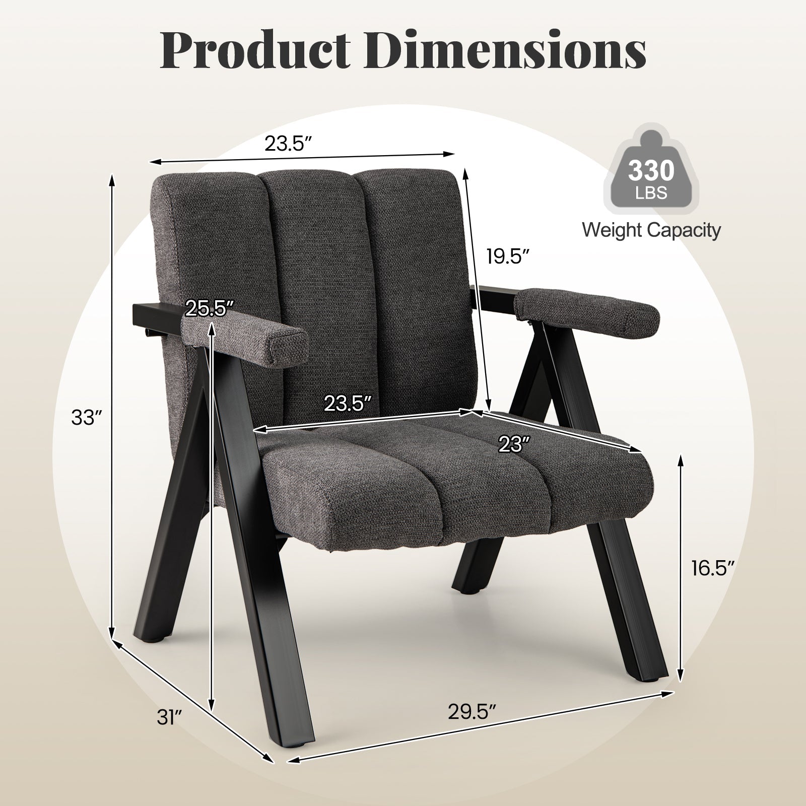 Oversized Accent Chair with Metal Frame and Armrests