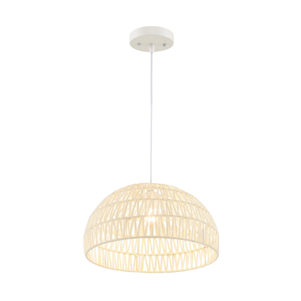 Farmhouse Rattan Pendant Lights with Adjustable Hanging Rope-Beige