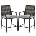 Patio Bar Stools Set of 2 Counter Height Rattan Bar Chairs with Armrest-Grey