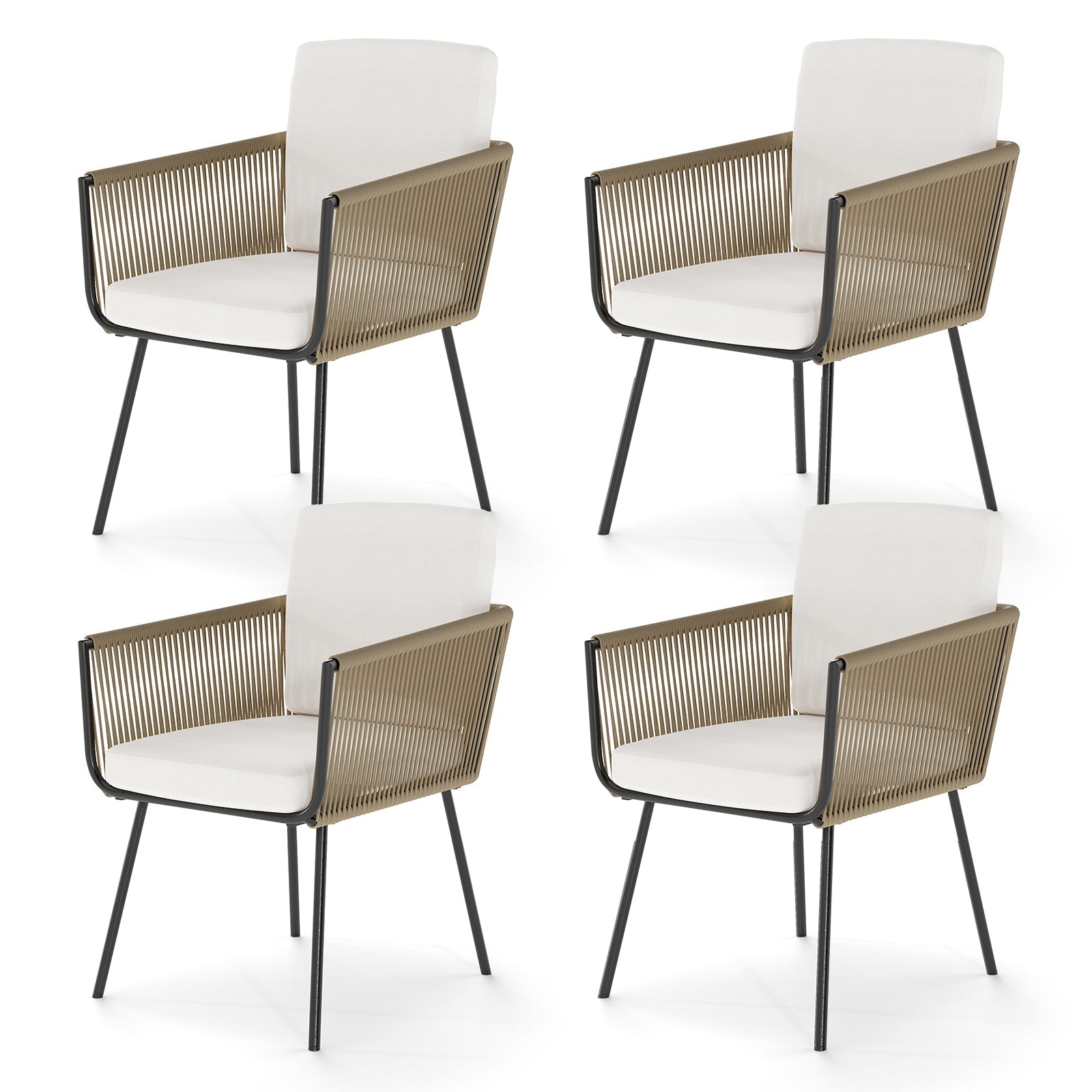 Patio Dining Chairs Set of 4 Bistro Well-Woven Rattan Chairs-White