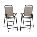 Patio Folding Bar Stool Set of 2 with Metal Frame and Footrest