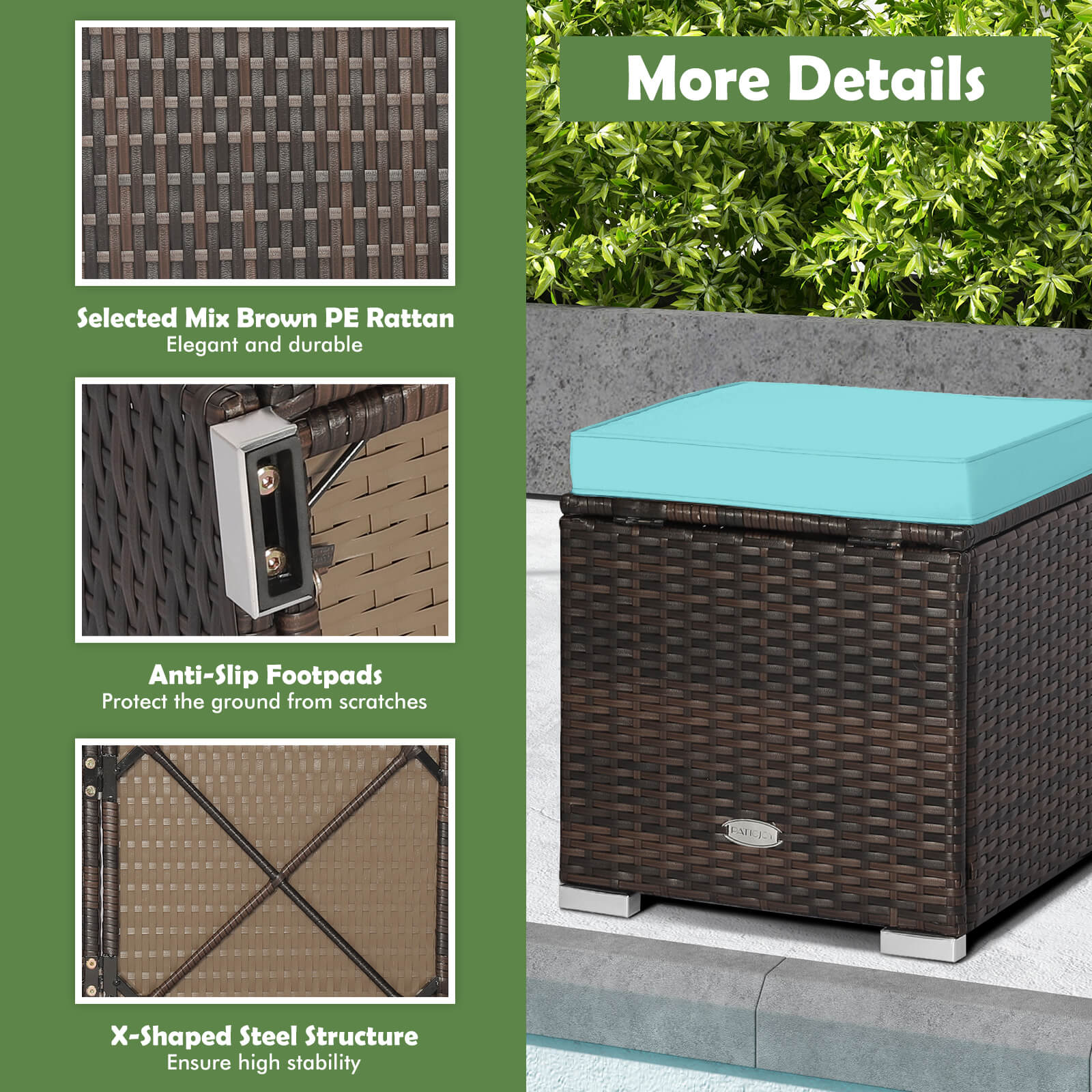 2 Pieces Patio Ottoman with Hidden Storage Space-Mix Grey