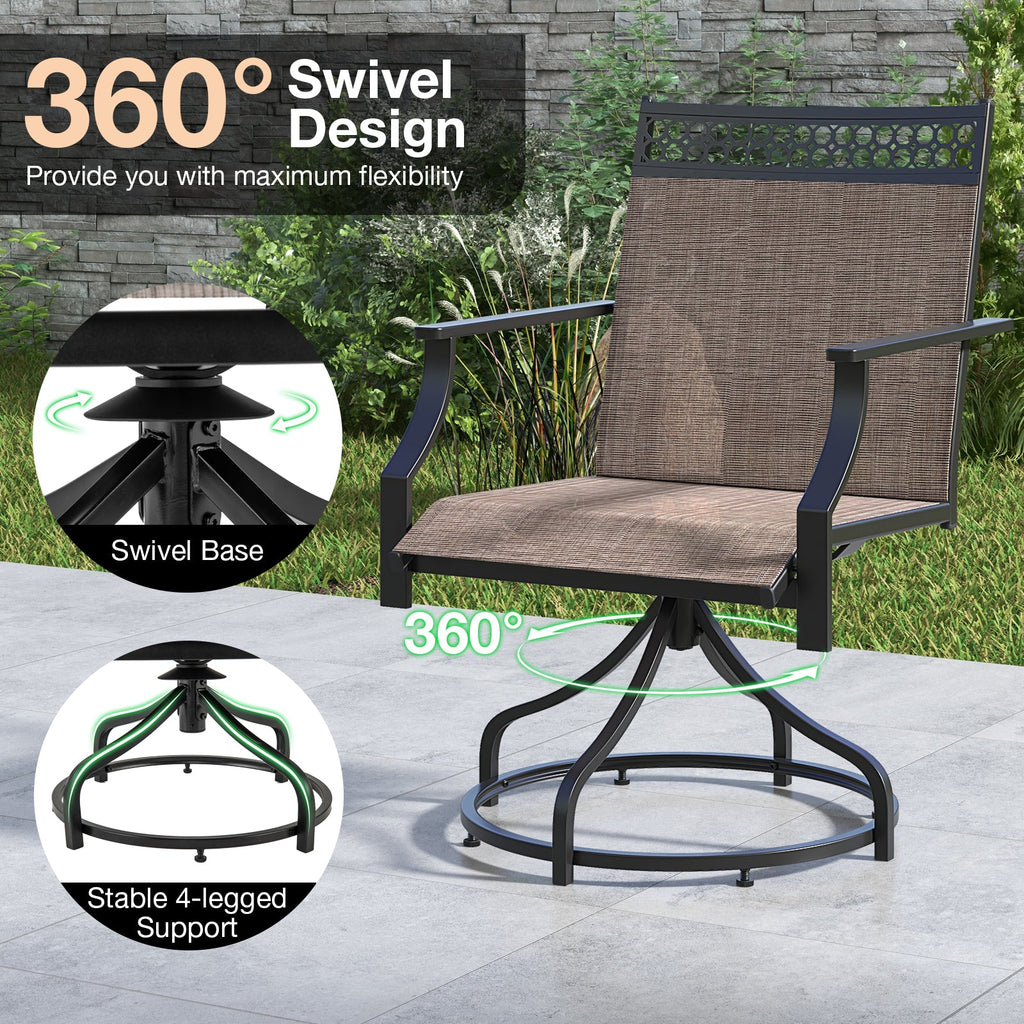 Patio Swivel Dining Chairs Set of 2 with Heavy-duty Metal Frame and Armrests