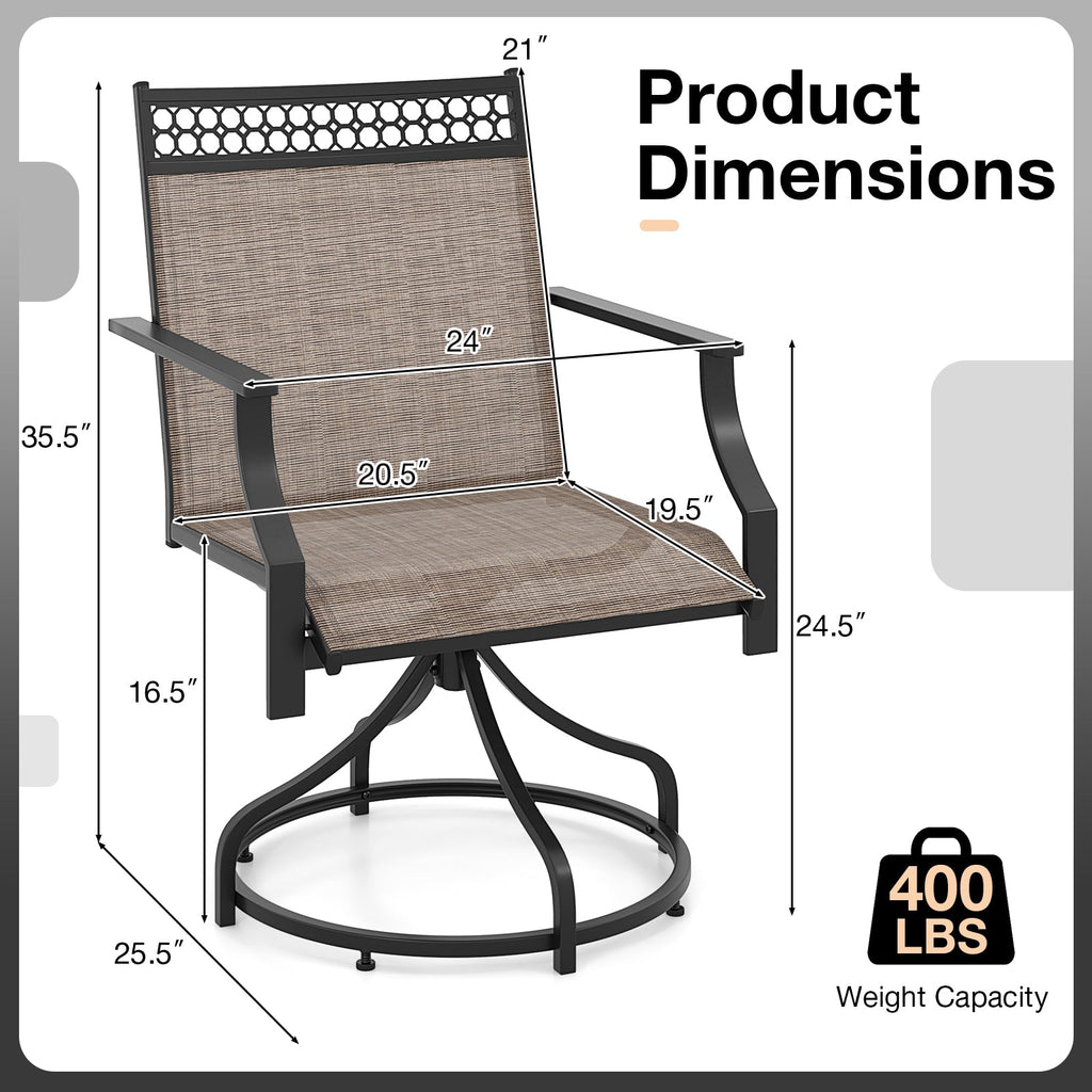Patio Swivel Dining Chairs Set of 2 with Heavy-duty Metal Frame and Armrests