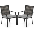 Patio Wicker Chairs Set of 2 Stackable Rattan Armchairs with Removable Cushions-Grey