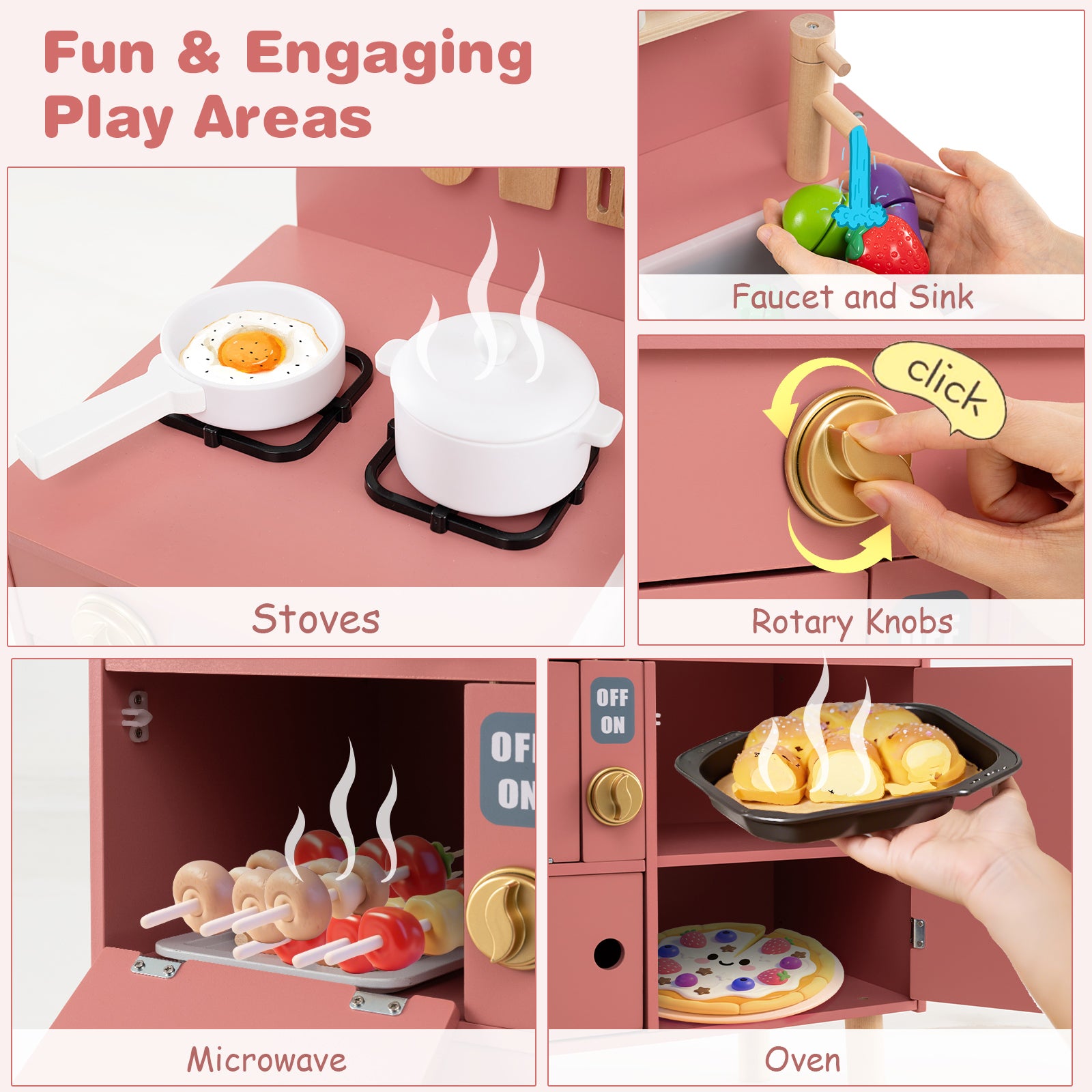 Play Kitchen for Kids Wooden Kitchen Playset with Stoves Faucet Sink Microwave and Oven