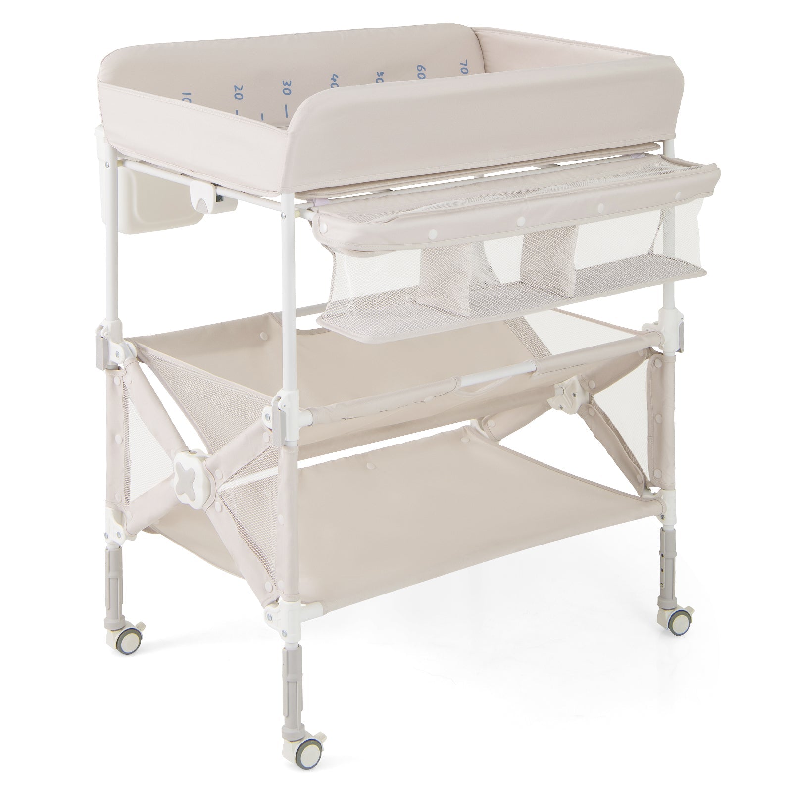 Portable Baby Changing Table with Wheels and Large Storage Rack