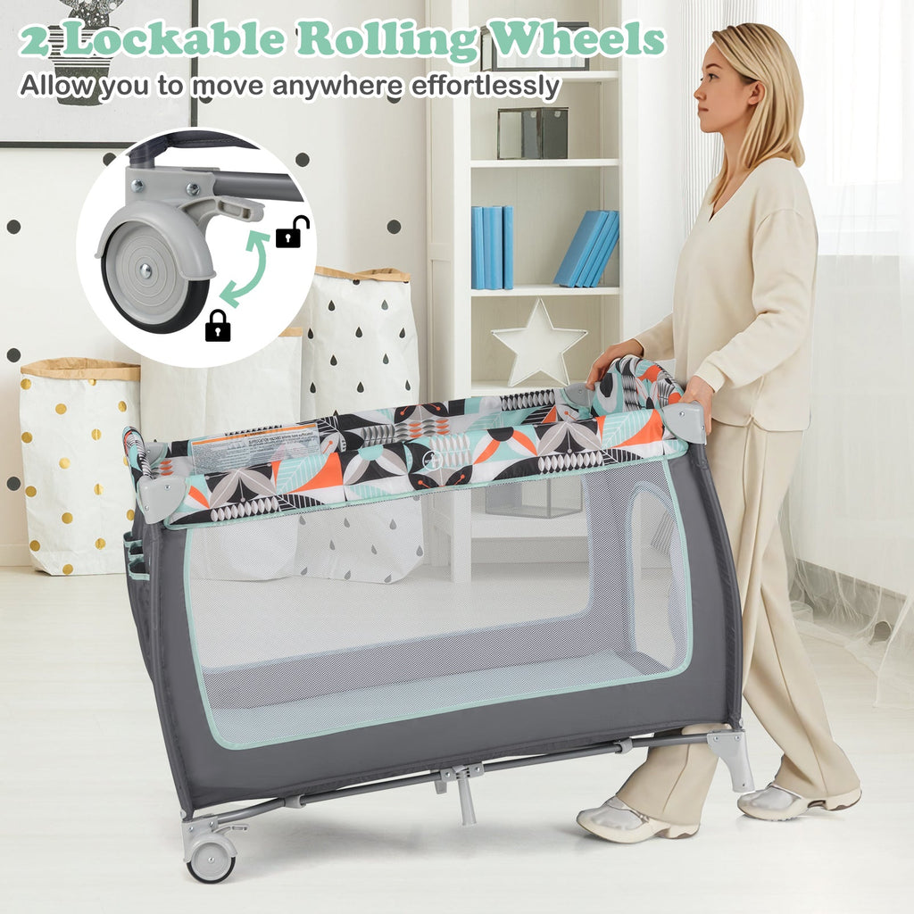 3-in-1 Portable Baby Playard with Zippered Door and Toy Bar