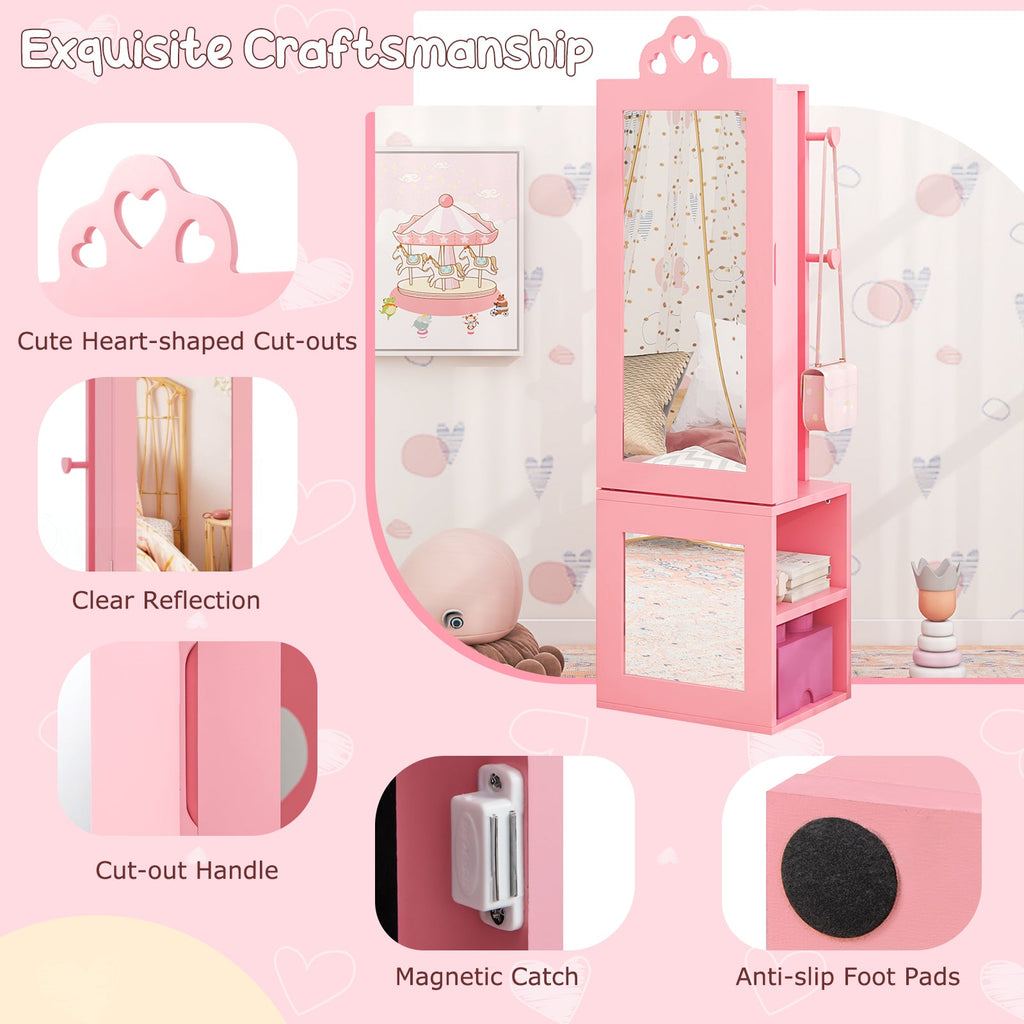 Princess Vanity Table and Stool Set Freestanding Jewelry Cabinet Armoire with Full-Length Mirror