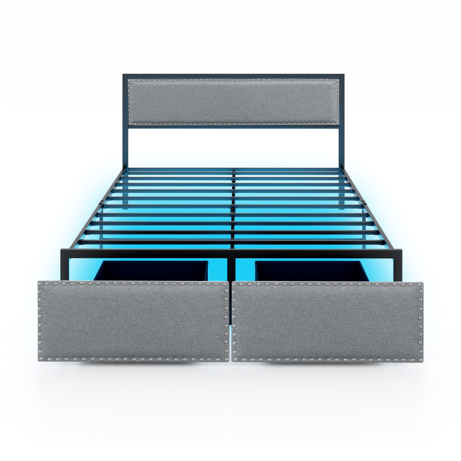 Full/Queen/Twin Size Bed Frame with LED Lights Drawer and Metal Slats