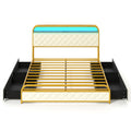 Twin/Full/Queen Size Bed Frame with LED Lights and Charging Station Gold