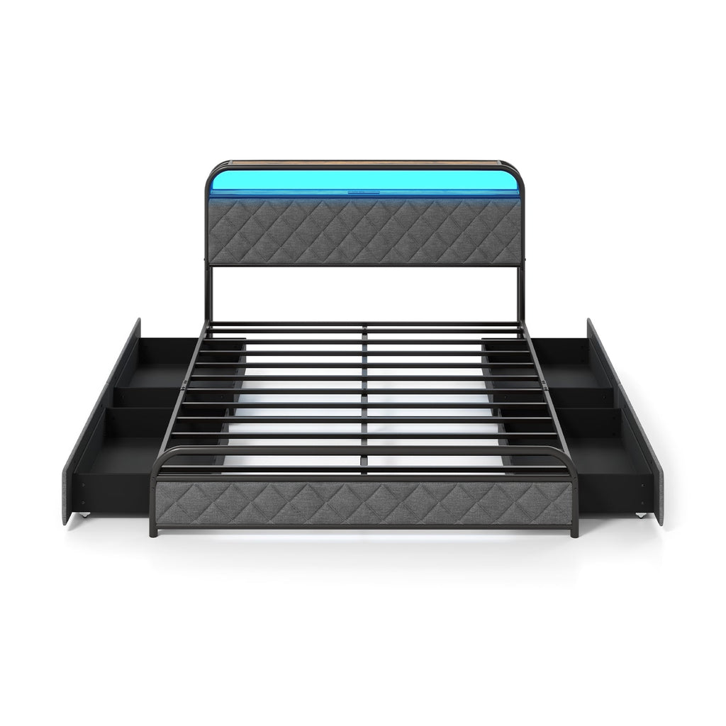 Twin/Full/Queen Size Bed Frame with LED Lights and Charging Station
