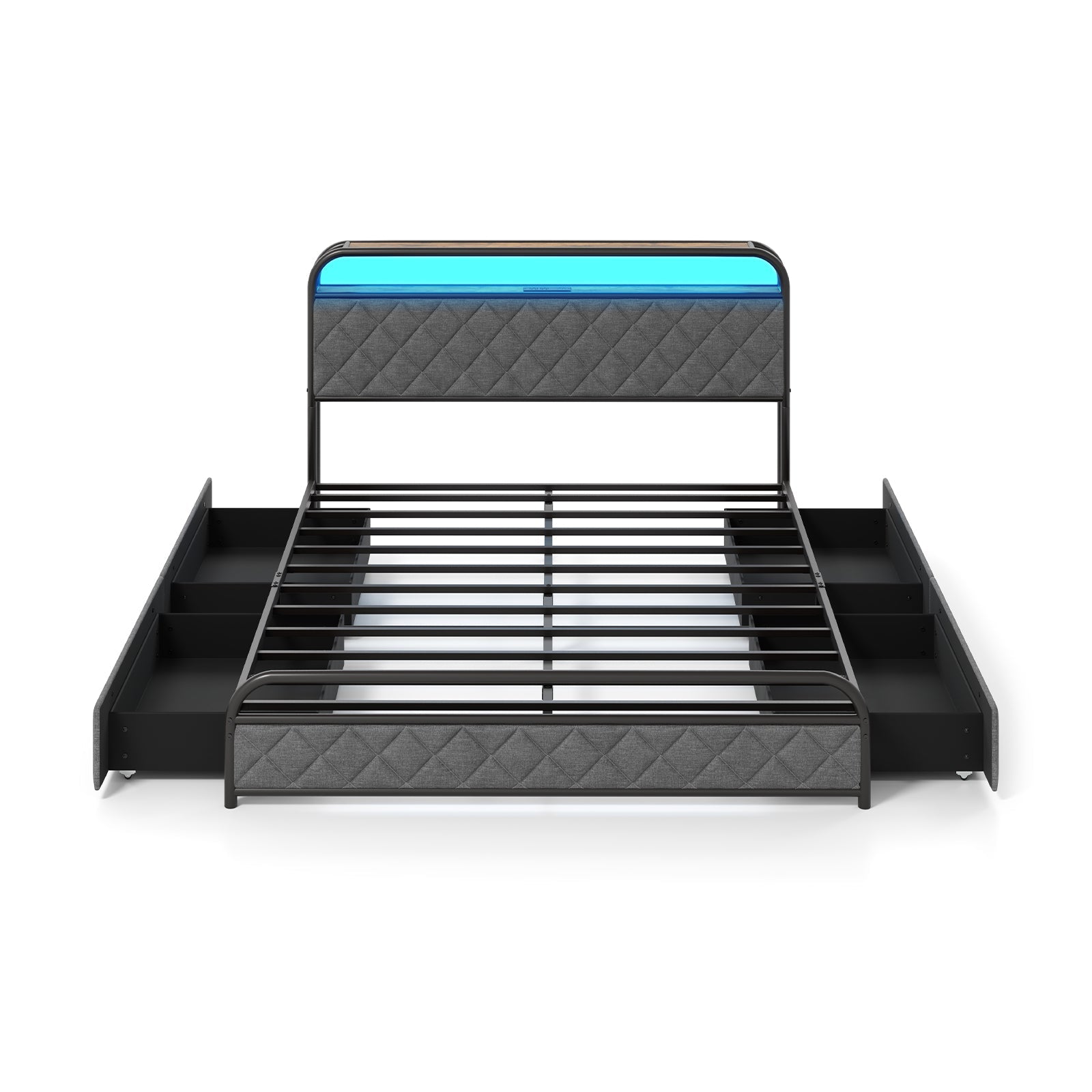 Twin/Full/Queen Size Bed Frame with LED Lights and Charging Station