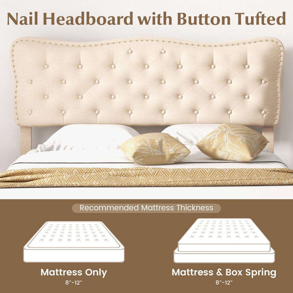 Full Size Bed Frame with Nail Headboard and Wooden Slats