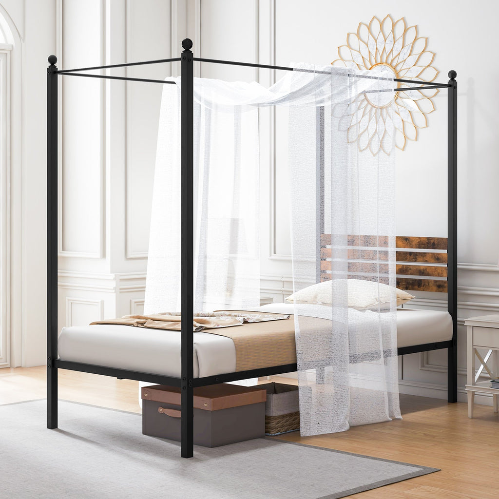 Queen Size Canopy Bed Frame with Under Bed Storage
