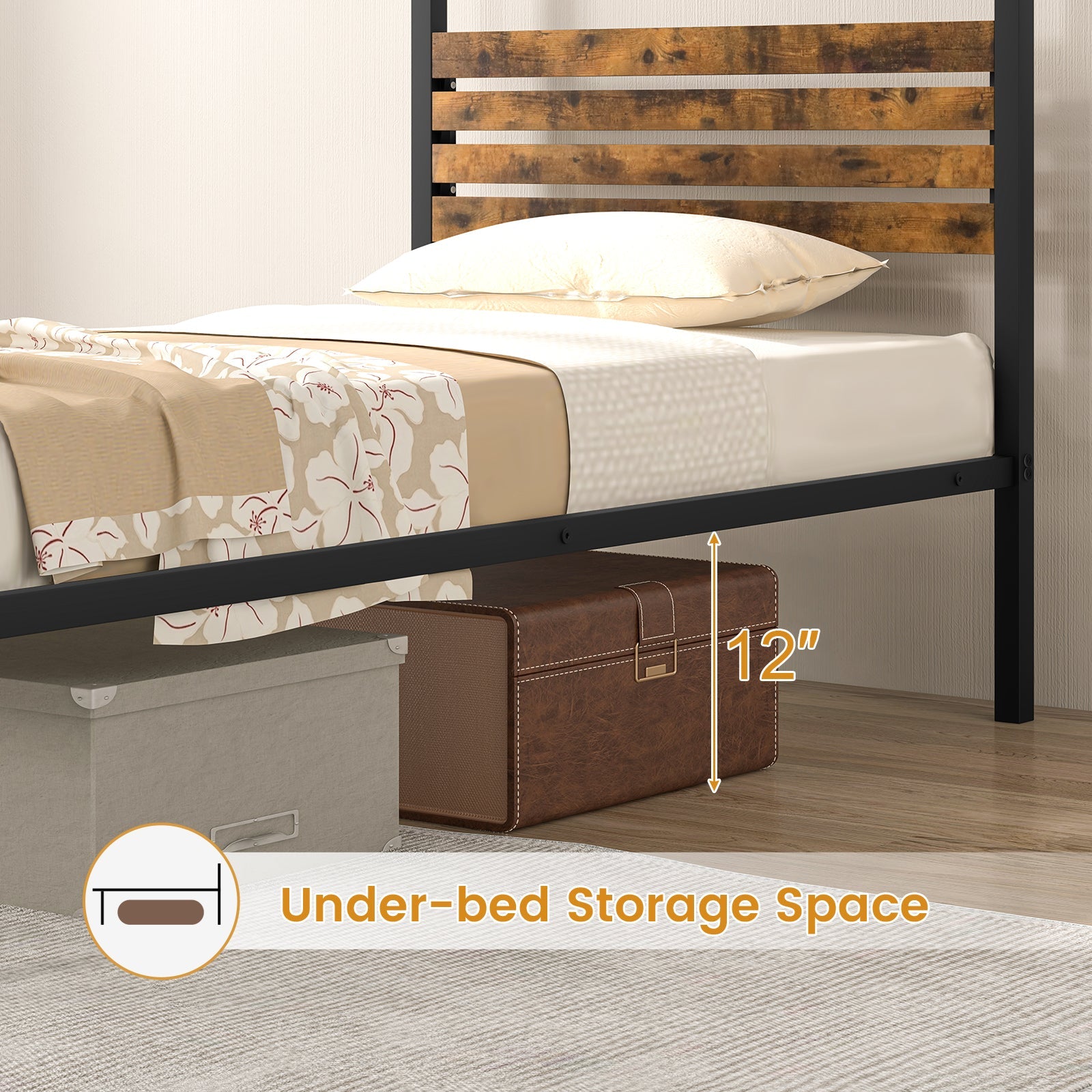 Queen Size Canopy Bed Frame with Under Bed Storage