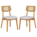 Rattan Dining Chair Set of 2 with Can Back and Rubber Wood Frame-Natural
