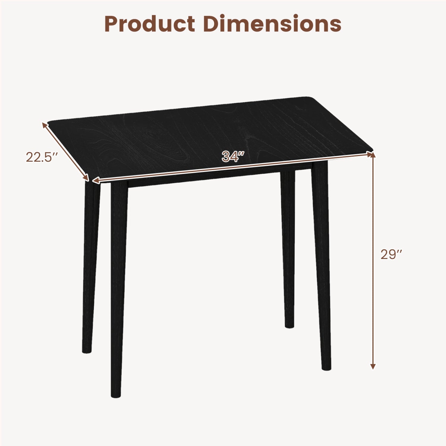 Rectangular Wooden Dining Table for 2-4 34 Inch Farmhouse Solid Wood Kitchen Table