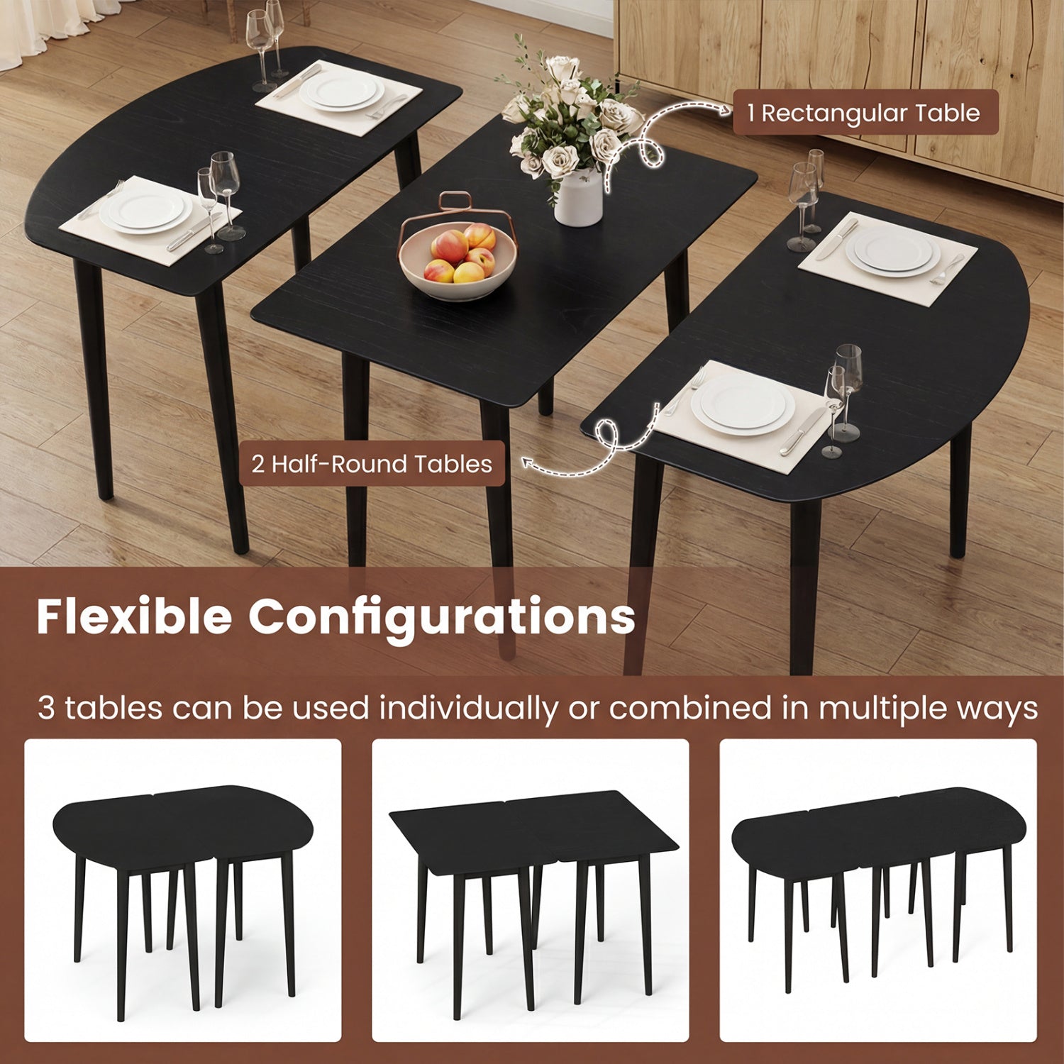 Rectangular Wooden Dining Table for 2-4 34 Inch Farmhouse Solid Wood Kitchen Table