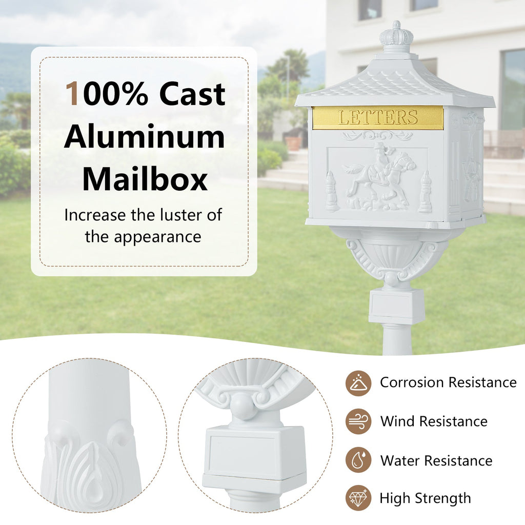 Retro Cast Aluminum Mailbox Security Postal Letter Box with Baffle Door
