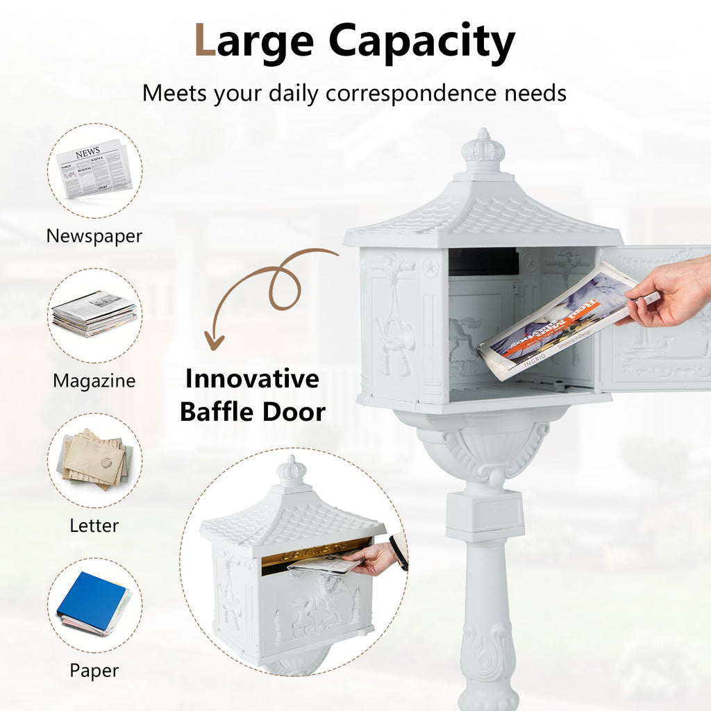 Retro Cast Aluminum Mailbox Security Postal Letter Box with Baffle Door