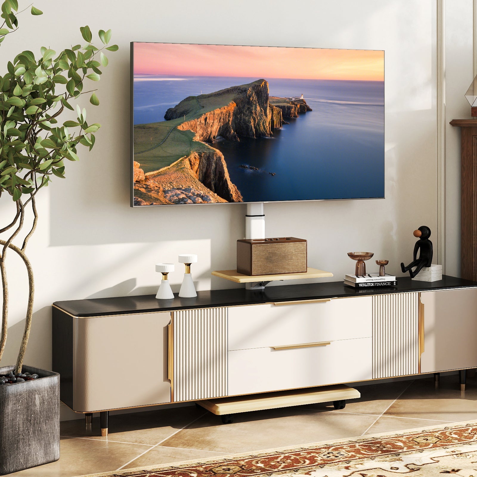 Rolling TV Stand on Wheels Mobile TV Cart for 32-75 Inch TVs Portable AV Cart
